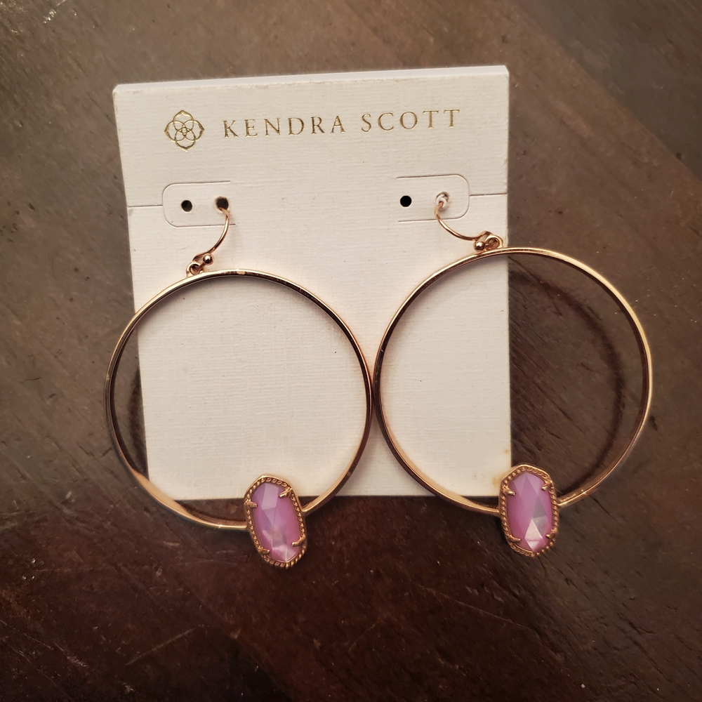 Kendra Scott Elora Rose Gold and Lavender Dangling Hoop Earrings
